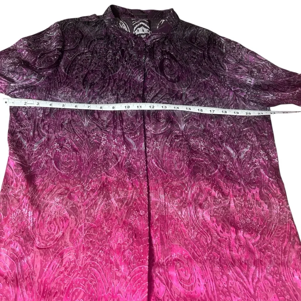 Elie Tahari Silk Blend Ombre Blouse Pink Purple Paisley Sheer Tunic Top